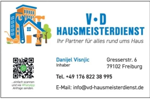 Danijels Visitenkarte mit Telefonnummer und WhatsApp-Code